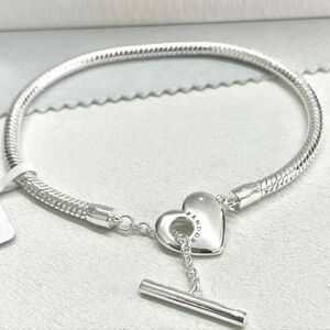 Pandora Silver Heart Charm Pandora Moments Heart T-Bar Snake Chain Bracelet
